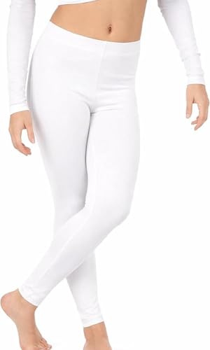 KIKFIT Leggings da Ginnastica Lucidi da Donna, Senza Piede, per Balletto al Neon, Elasticizzati, Casual, in Lycra, Collant (Bianco, L/XL)