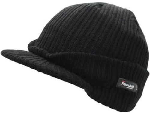 Thinsulate Peaked Knitted Beanie Hat Winter Hat Stretch Knit Work Causal Outdoors Fleece Lined One Size (UK, Alpha, One Size, Black)