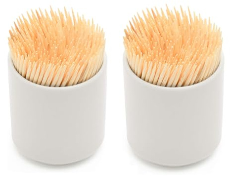 QPOIBSD 2PCS Simple Pure White Porcelain Toothpick Holder Dispenser For Home Kitchen Restourant