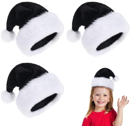 3 Stück Plüsch Nikolausmütze,Warm Dicker Nikolaus Mütze für Kinder Weihnachtszubehör,Deluxe-Weihnachtsmannmützen mit Samt und Plüschbesatz für Weihnachts Neujahr Geschenke Weihnachtsfeier Lieferungen