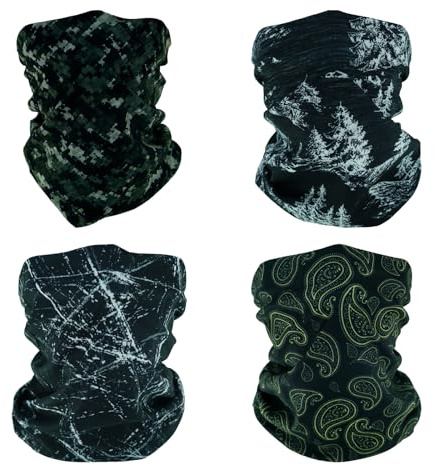 SMEHCF 4 Bandanas Polyvalents pour Femmes Hommes Bandeau Cagoule Cheveux Foulard Visage Demi Masque Cache-Cou Respirant Réutilisable Lavable Pin Neige Montagne Noir