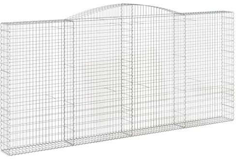 vidaXL Arched Gabion Basket Stone Cage Wall - 400x30x180/200 cm Galvanized Iron, Silver, Versatile Outdoor/Garden Decorative Retaining Wall