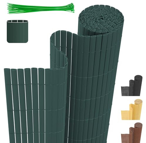 Cecaylie DREI Rippenverstärkungen,Grün PVC Sichtschutzmatte Sichtschutzzaun,UV-beständig, schimmelfrei und pflegeleicht,Verstärkt Starke Privatsphäre für Garten Balkon Terrasse(0.9 * 6M)