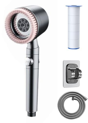 Ruiqas Soffione doccia massaggiante ad alta pressione filtrato con palmare multifunzione 5 modalità di spruzzo Doccia portatile con interruttore di pausa spazzola shampoo