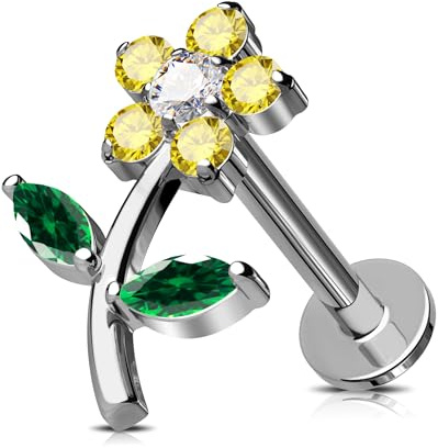 Jewseen G23 Titan Helix Piercing Blumen Knorpel Ohrring CZ Labret Stud Flache Rückseite Ohrringe Intern Gewinde Helix Ohrringe Gelb