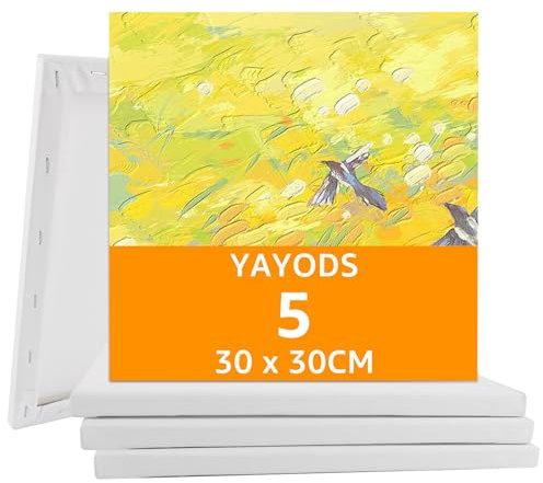YAYODS 5 Stück Leinwand 30x30 - Leinwand zum Bemalen - Weiße Leinwände Set - Keilrahmen 30x30 - Baumwolle - Acryl, Öl, Gouache, Tempera, Aquarell