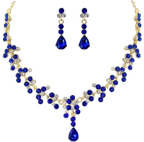 Carufin Braut Hochzeit Kristall Halskette Ohrring Set Braut Halsketten Schmuck Zubehör für Frauen und Mädchen