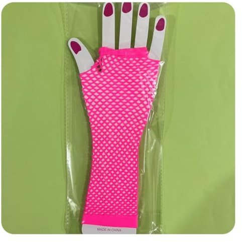 Hrlace 1 Paar Netzhandschuhe Lange Fingerlose Punk-Mesh- Handschuhe,Damen-Stretchhandschuhe Elastisches Netz Vintage Fishnet Gloves für 80er Jahre Kostümparty Halloween Cosplay Zubehör Rosa