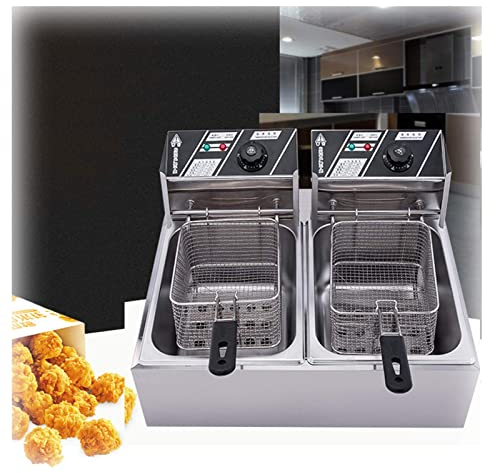 LAMEDOAT 20L Professional Electric Fryer Commercial Double Tank Fryer 5000W Deep Fryer with 2 Frying Baskets and Lid, for Frying Food Cooking