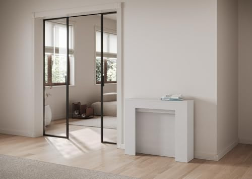 IMAGO FACTORY Kuba - Console extensible, table extensible, salle à manger, jusqu'à 211 cm, meuble console d'entrée moderne, table de cuisine extensible, fabriquée en Italie (blanc frêne)