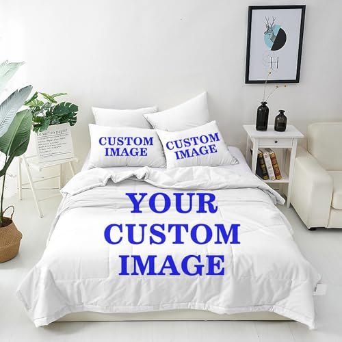 ANHOPE Personalisierte Bettwäsche für Familie Paare Freunde Personalisiert Bettbezug und Kissenbezug mit Foto Text Microfaser Regenbogen Einhorn Mond Blume Bettbezüge mit Reißverschluss