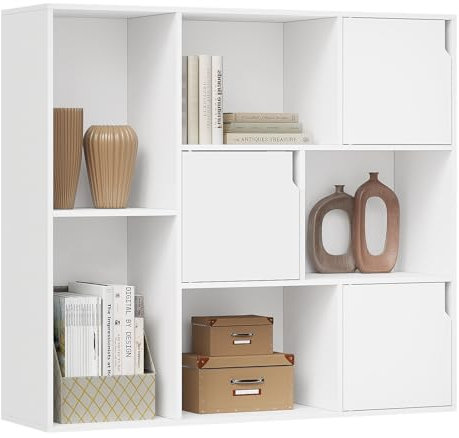 WOLTU Bücherregal mit 8 Fächern, Regal mit 3 Türen, Standregal Aktenregal Ordnerregal, Aufbewahrungsregal für Büro Wohnzimmer Arbeitszimmer, 106x96x30 cm, Weiß, SK056ws