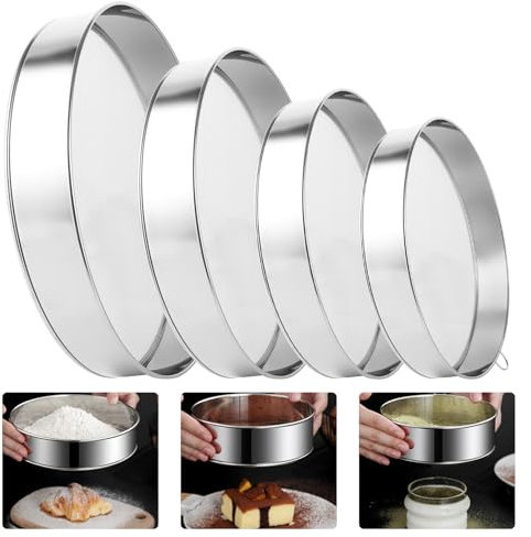 YAYODS 15/20/25/30CM Mehlsieb Edelstahl - 4 Stück 60 Mesh Mehlsieb Feinmaschiges Sieb - Puderzuckermühle Pollensieb Feins sieb Dry - Hash Sieb Küchensieb Edelstahl - Passiersieb für Mehl Kakaopulver