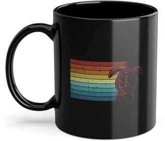 Taza de café retro con tortuga gigante, diseño de tortuga, color negro (03846C)