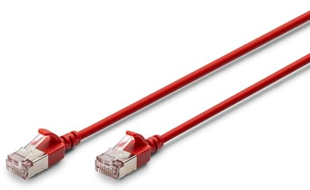 DIGITUS LAN-kabel Cat 6A - 1m - Slim Version AWG 32/7-10 Gbit/s - RJ45 Nätverkskabel - F/FTP - PoE+ - LSZH - Kompatibel med Cat7, Cat6, Cat5e - Röd