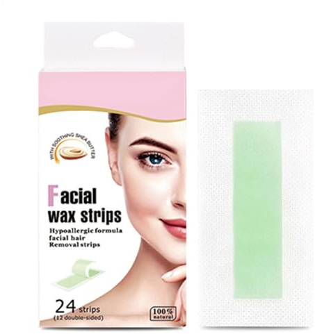 24 strisce di cera per il viso da donna, kit per la rimozione dei del viso, strisce di cera fredda per sopracciglia, labbro superiore, guance, mento e baffi, carta cerata delicata per una routine