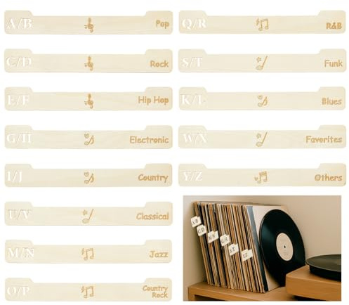 UNICRAFTALE 13pcs Séparateur de Disque Vinyle en Bois Séparateurs Alphabet AZ pour DVD CD Organisateur Alphabétique pour Disques Vinyles Organisateur de Lettres A à Z pour Album Support Étagère