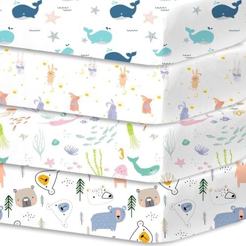 Little Grape Land Draps pour Lit Bébé 4 Pièces 60x120 cm,Drap Housse 60x120 Lit Bébé 100% Microfibre Respirante Oeko-TEX avec Protège Matelas Amovible et Motifs Mignons(Parc des Animaux)