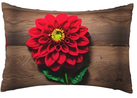 Holzbrett-Kissenbezug, Retro-Blume, roter Dahlien-Druck, Wohnzimmer, Frühling, Bauernhaus, Körperkissenbezug für Zuhause, Urlaubsdekoration