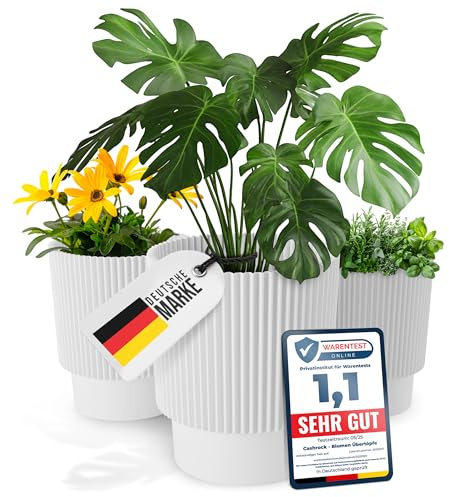 Cashrock Blumenübertopf Set – 3 Elegante Blumentöpfe Weiss für Indoor und Outdoor in verschiedenen größen 13cm, 15cm und 17 cm - Basilikum Topf - Orchideentopf - Kräutertopf, optimale Drainage