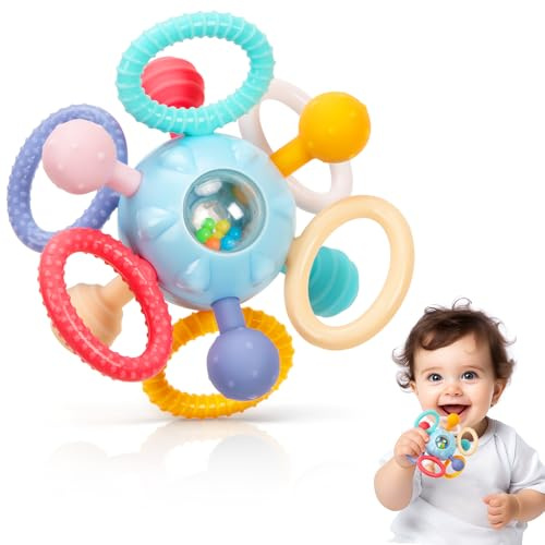 Easter Baby Teething Toys for 0-6 6-12 Months, BPA Free Food Grade Silicone Teether, Infant Sensory Chew Rattles Toys, Perfect Baby Easter Basket Stuffers & Easter Gifts, Sky Blue