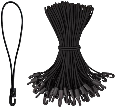 Saijer Tendeurs Elastique avec Crochets, 30 Pièces 25cm Tendeur Corde Sangle Cordon Elastique avec Crochets pour Bâche de Camping Tentes Auvent et Fixations (Noir)