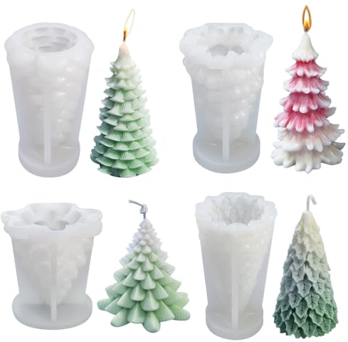 4 Pezzi Stampi per Candele di Natale Stampo in Silicone per Albero di Natale 3D Stampo per Colata Candele DIY Forma di Albero di Natale per Realizzare Candele Profumate e Sapone