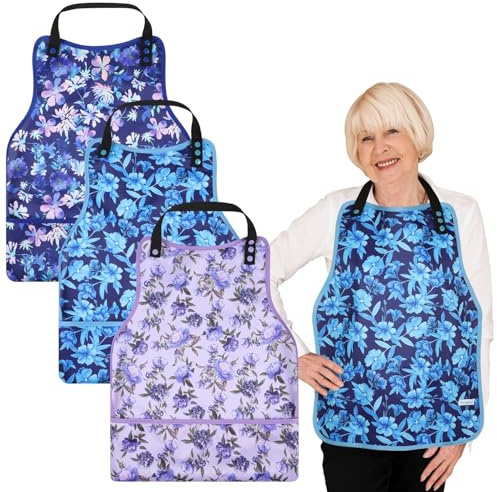 Paw Legend 3 Pack Adult Bibs for Women Seniors Bibs for Adults for Elderly Eating Washable Clothing Protectors with Crumb Catcher Reusable and Waterproof