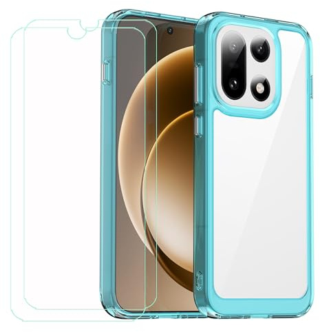 GYDQQKJ Funda para Oneplus 15 + 2 Piezas Vidrio Protector de Pantalla Cristal Templado Film, Translúcido Azul Suave TPU Silicona Cover Carcasa Caso Case para Oneplus 15 (6.78)