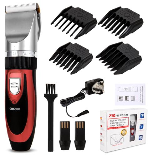 Quiet Hair Clippers Cordless Super Quiet Cordless Battery Electric Hair Cutting Machine Rechargeable Hair Clipper Trimmer Quiet Hair Trimmer Clippers for Men Haircut (RED)