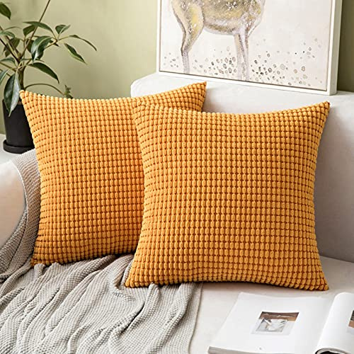 MIULEE Kissenbezug 40x40 Orange Sofakissen Kordsamt Kissenbezüge Quadrat Cord Dekokissen Kissenhülle Dekorativ Couchkissen Bezug Weich für Wohnzimmer Schlafzimmer 16x16 Inch 2er Set