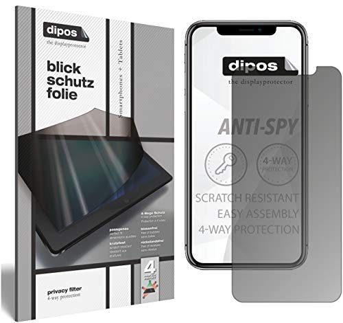 dipos I Sichtschutz-Folie matt kompatibel mit Apple iPhone 11 Pro Blickschutzfolie Display-Schutzfolie Privacy-Filter (bewusst Kleiner als das Glas, da Dieses gewölbt ist)