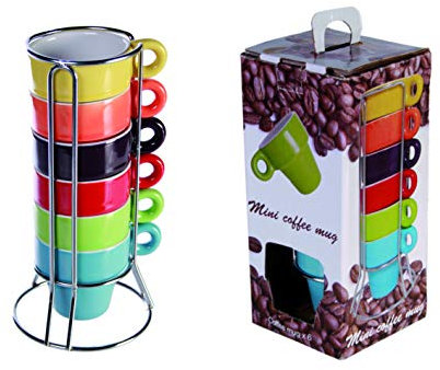 mucplants 6er Set Espressotassen farbig + praktischen Chromständer + Geschenkkarton Espresso