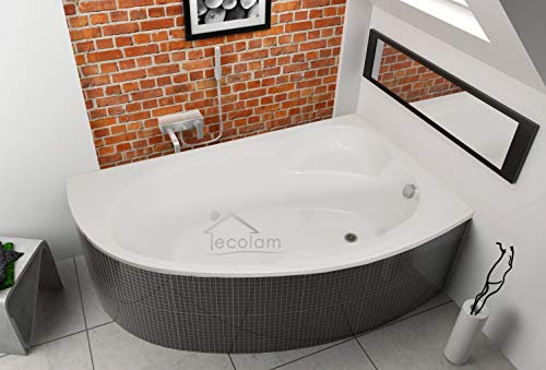 ECOLAM® Badewanne Wanne Eckwanne Eckbadewanne Acrylwanne Carmen Acryl weiß 170x100 cm RECHTS + Wannenträger Styropor zum Verfliesen Ablaufgarnitur Ab- und Überlauf Automatik Füße Silikon Komplett-Set