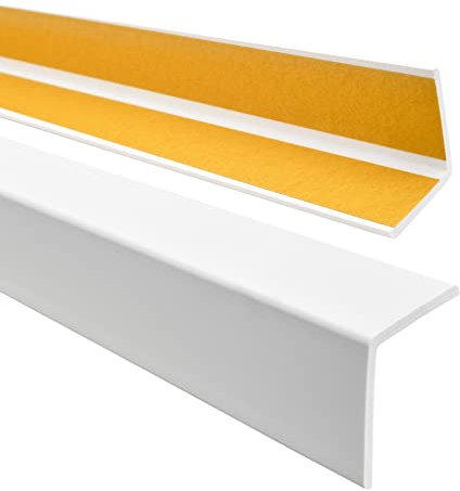 QUEST Winkelprofil 27x27mm – Selbstklebendes PVC-Gummi Kantenschutzprofil, Elastischer Eckschutz, Kunststoffwinkel für Kanten & Ecken, Weiß, 200cm