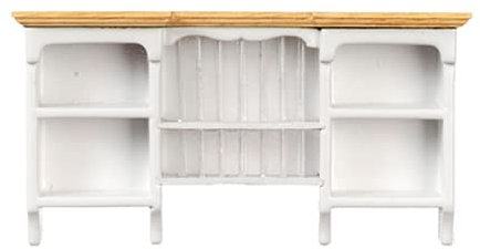 Puppenhaus Weiß & Eiche Hängeschrank mit Tellerregal Küchenmöbel 1:12