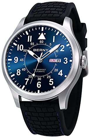 BERNY Herren Automatikuhr Übergroß Superleuchtend Mechanisches Armbanduhr 20ATM Wasserdicht Pilotenuhr Saphirglas Fliegeruhr