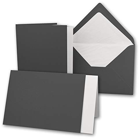 10x Karten-Set DIN B6-12 x 17 cm - 120 x 170 mm - Falt-Karten mit Brief-Umschlägen & Einlege-Blättern - Gerippte Struktur Oberfläche - Granit-Grau Dunkel-Grau - Vintage Einladungskarten