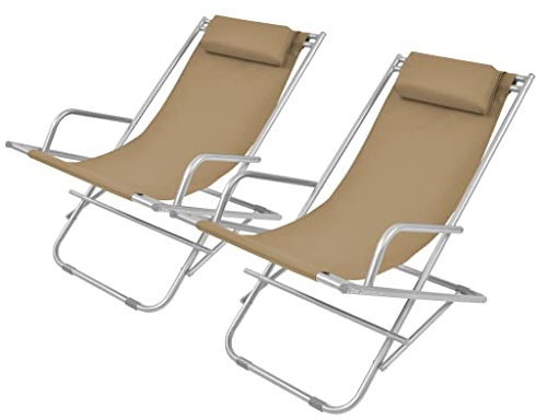 Makastle 2-er Set Stahl Liegestühle Klappbar Sonnenliege Klappliegestuhl Strandstuhl Relax-Schaukelliege für Garten und Balkon, leichte Gartenliege, Klappstuhl, Strandliege, 69 x 61 x 94 cm Taupe