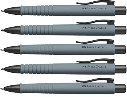 Faber-Castell 205024 - Kugelschreiber Poly Ball, urban stone grey, 5 Stück, mit auswechselbarer 0.5 mm Mine, dokumentenecht