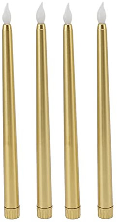 4Pcs 10 Inch Flameless Taper Candles Long LED Candles Light Battery Powered Electric LED Taper Candle Warm Light for Christmas Holiday Wedding Birthday (Gold)