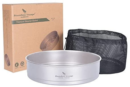 Boundless Voyage Titanium Steamer Pot Soup Cooking Pot with Lid Outdoor Camping Cookware Lightweight Hanging Pot for Vegetables, Seafood, Soups, Stews and Pasta (Ti2113C Titan Steamer)