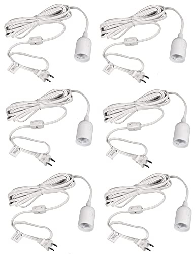 Simple Deluxe 6-Pack 12 Feet Extension Hanging Lantern Pendant Light Lamp Cord Cable E26 Socket (no Bulb Included) Gear Switch, White
