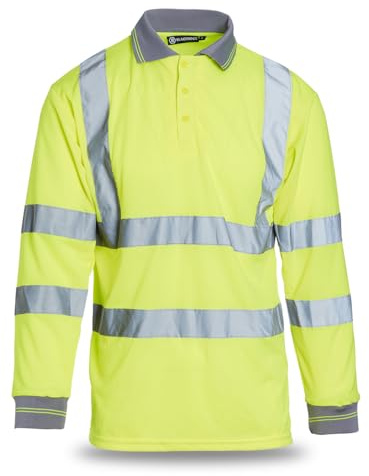 Blackrock gul polotröja med lång ärm med hög synlighet, för män och kvinnor, lätt och andas, reflekterande säkerhetskläder, hög synlighet, helt certifierad i - L