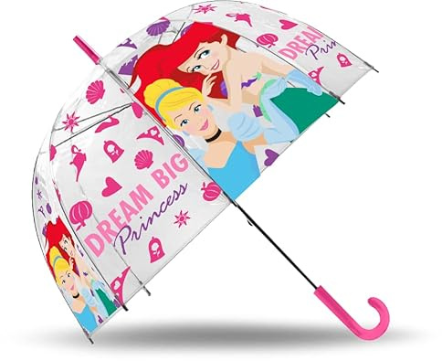 Disney Princess Regenschirm für Kinder, 45,7 cm, klarer Kuppelschirm für Kinder, Regenschirm, regnerischen oder sonnigen Tag, für Kinder ab 3 Jahren