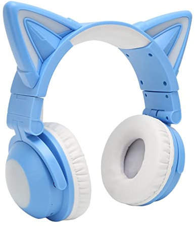 Oreille de Chat Bluetooth, Mignon Casque intégré Haute sensibilité Stéréo dans Le Micro LED Réglable pour Enfants avec Câble de 3,5 Mm Rose (Bleu)