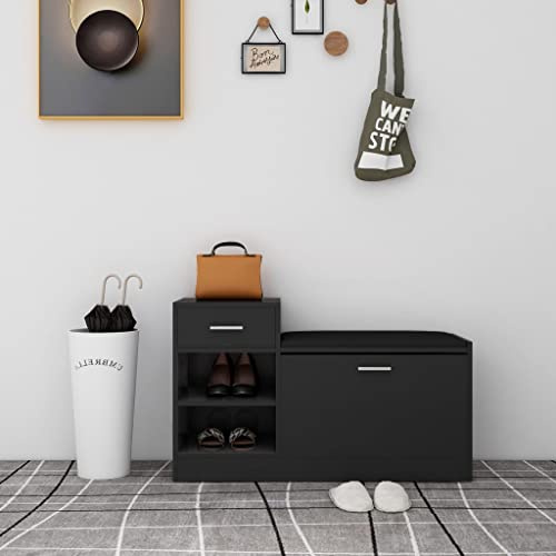 FIRBNUS Schuhbank Schwarz 94,5x31x57 cm Holzwerkstoff Schuhorganizer Schuhschrank Holz Schuhaufbewahrung Holzschrank Schuhregal für Eingang Flur Schlichtem & Modernem Stil