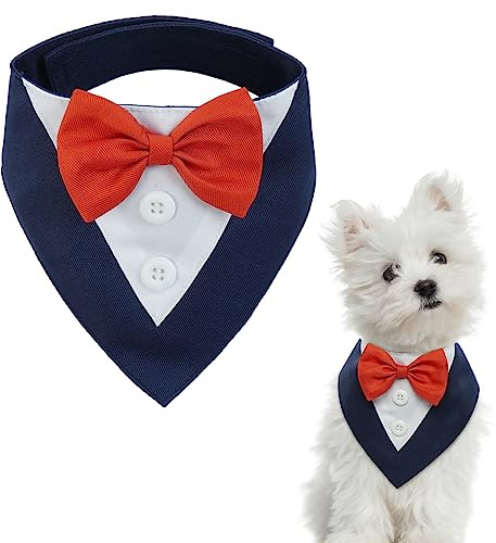 Kuoser Hundehalstuch, Hunde Fliege Hochzeit, Hunde Smoking Bandana, Blau XS | Verstellbares Hundehalstuch mit Fliege im Smoking-Stil für kleine Hunde, ideal für Hochzeit, Geburtstag & Party