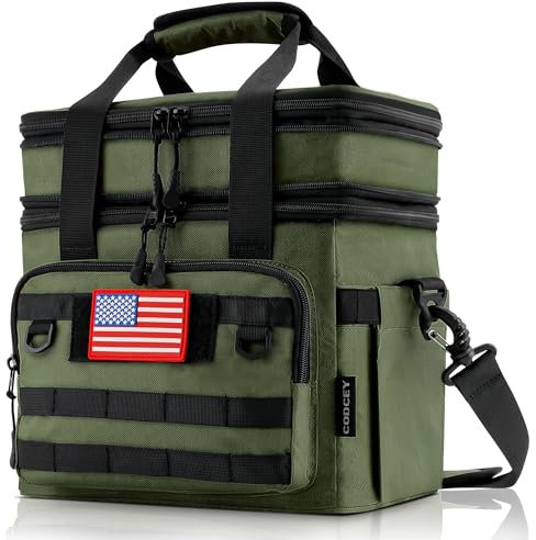 Codcey Taktische Lunchbox für Herren, robust, isoliert, für Erwachsene, erweiterbar, doppelstöckig, auslaufsicher, große Lunchtasche, Kühltasche für Arbeit, Picknick, Reisen (grün)