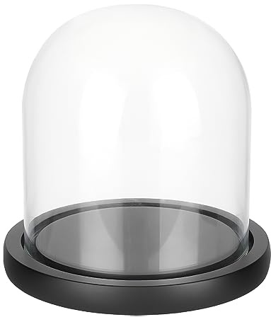 BENECREAT 5.5x5inch Eternal Transparent Flower Glass Cover, Glass Display Dome Cloche Jar with Black Solid Wood Base for DIY Flower Craft, Wedding Decorations